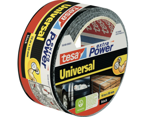 Tesa Extra Power Universal textilni paska v cerne barve o delce 10 metru a sirce 50 milimetru pro opravy a upevnovani