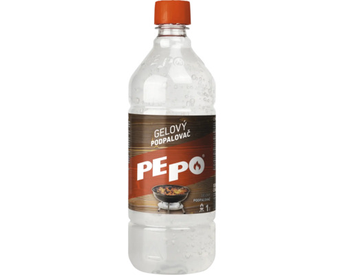 Gelový podpalovač PEPO v lahvi o objemu 1 litr pro zapálení grilu a krbu