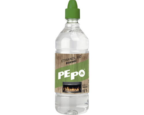 Láhev paliva do biokrbů Pepo o objemu 1 litr, určená pro provoz biokrbů.
