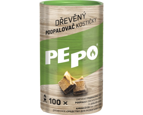 Dřevěný podpalovač PEPO v dóze se sto kusy pro zapálení grilu nebo krbu