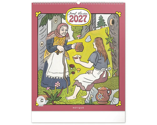 Nástěnný kalendář 2027 s ilustracemi Josefa Lady v tradičním českém stylu s nostalgickou lesní scénou.
