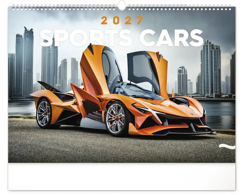 Nástěnný kalendář 2027 s motivem sportovního auta na pozadí města