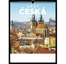 Nástěnný kalendář 2027 s historickým pohledem na Prahu v České republice.