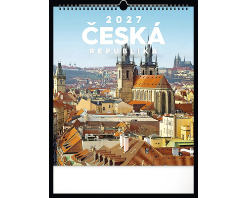 Nástěnný kalendář 2027 s historickým pohledem na Prahu v České republice.