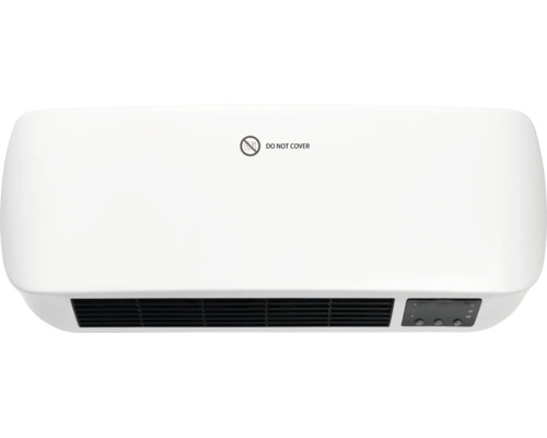 Nástěnný teplovzdušný ventilátor s upozorněním nezakrývat