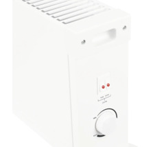 Elektrický konvektor s termostatem a přepínači pro výkon 750 wattů a 1250 wattů pro flexibilní vytápění místností.