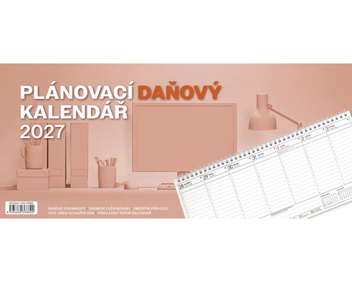 Daňový plánovací kalendář pro rok 2027 se spirálovou vazbou a přehledem dnů pro kancelářské účely.