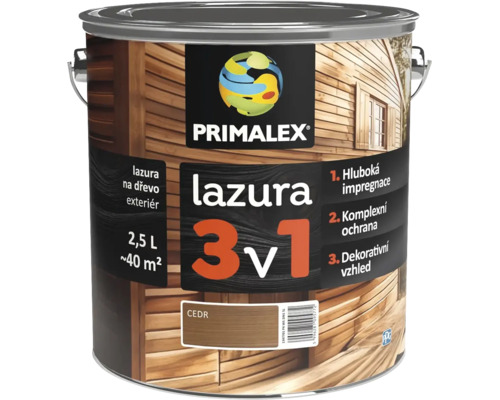 Primalex lazura 3 v 1 na dřevo pro venkovní použití 2,5 litru odstín cedr
