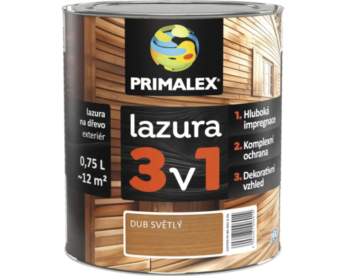 Primalex lazura 3 v 1 na drevo pro venkovni pouziti 0,75 litru dub svetly