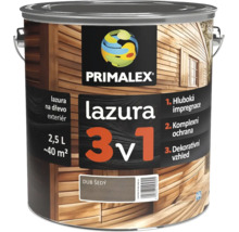 Lazura na dřevo Primalex 3 v 1 v odstínu dub šedý, 2,5 litrové balení pro venkovní použití s hloubkovou impregnací a ochranou.
