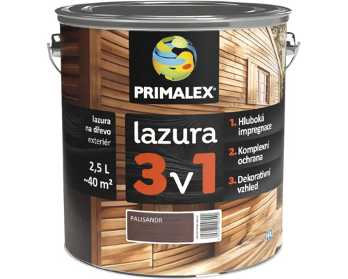 Primalex 3 v 1 lazura na drevo pro exterier 2,5 litru odstin palisandr