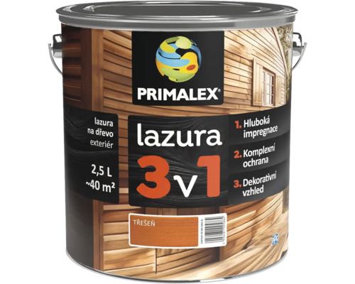 Primalex lazura na drevo 3 v 1 pro exterier v odstinu tresen v baleni 2,5 litru