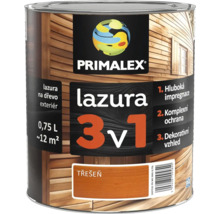 Primalex lazura na dřevo 3 v 1, 0,75 litru, třešeň, venkovní ochrana dřeva