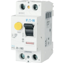 Proudový chránič Eaton PF6 25 Ampér 0,03 Ampér pro montáž na lištu pro elektrické zabezpečení.