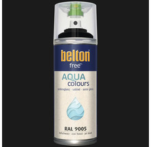 Sprejový lak Belton Free Aqua Colours v hluboké černé hedvábně lesklé barvě RAL 9005 na vodní bázi