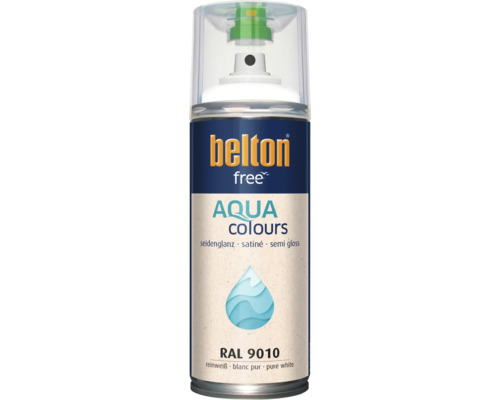 Sprejový lak Belton Free Aqua Colours hedvábný lesk čistě bílá RAL 9010