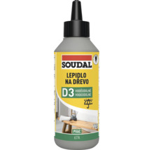 Soudal lepidlo na dřevo D3 v láhvi pro voděodolné lepení dřeva v interiéru a exteriéru