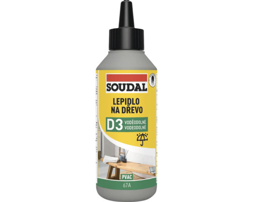 Soudal lepidlo na dřevo D3 v láhvi pro voděodolné lepení dřeva v interiéru a exteriéru