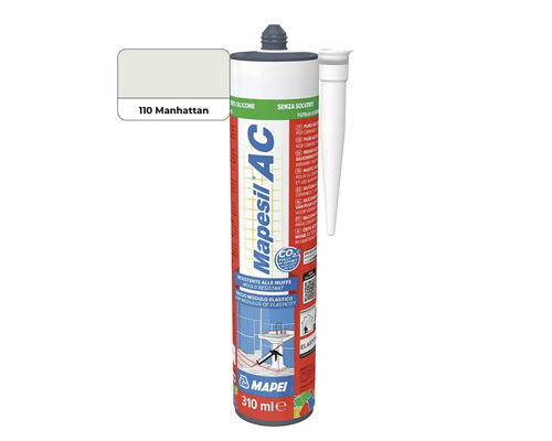 Sanitární silikon Mapei Mapesil AC 110 Manhattan v kartuši 310 mililitrů pro spárování v koupelnách a sanitárních prostorech