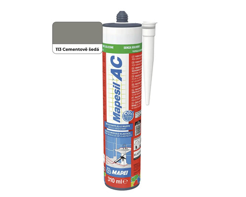 Mapei Mapesil AC silikonový tmel 310 ml kartuše v cementově šedé barvě pro sanitární prostory a obklady.