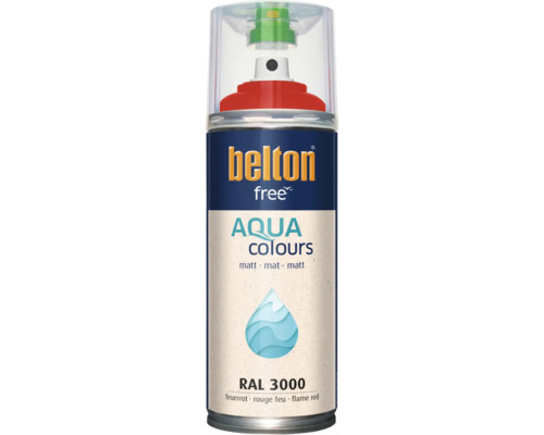 Sprejový lak Belton Free Aqua Colours v ohnivě červené matné barvě RAL 3000