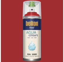 Sprejový lak Belton Free Aqua Colours v ohnivě červeném matném odstínu RAL 3000 v plechovce