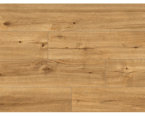 Laminátová podlaha s dekorem dubu s přirozenou kresbou a suky v designu pokládaných lamel