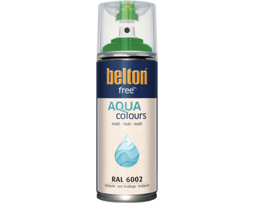 Sprejový lak Belton Free Aqua Colours v listově zelené barvě RAL 6002 s matným povrchem