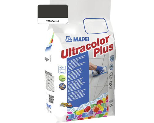 Spárovací hmota Mapei Ultracolor Plus v balení 5 kilogramu pro spáry do 20 milimetru sirky v cerné barve