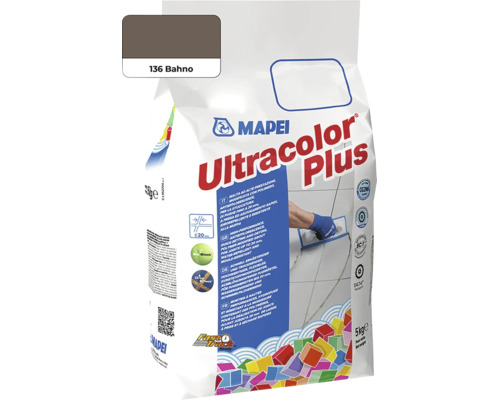 Spárovací hmota Mapei Ultracolor Plus v odstínu Bahno, 5 kilogramů balení pro vysoce kvalitní a vodoodpudivé spáry dlažby.