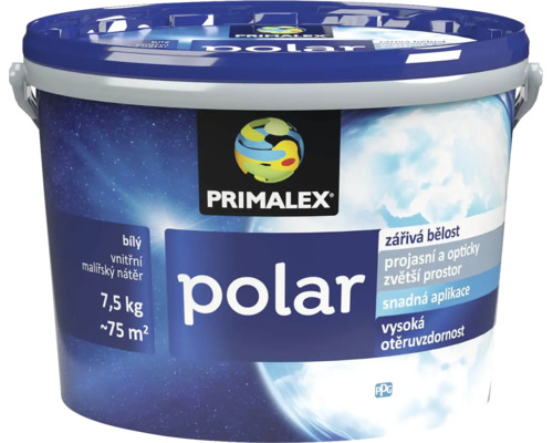 Vědro s bílou vnitřní malířskou barvou Primalex Polar 7,5 kilogramu na přibližně 75 metrů čtverečních