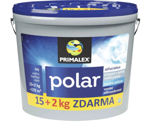 Vědro s vnitřní malířskou barvou Primalex Polar, bílá, 17 kilogramů výhodné balení