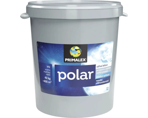 Kbelik vnitrniho malirskeho nateru Primalex Polar o hmotnosti 40 kilogramu pro bily nater sten