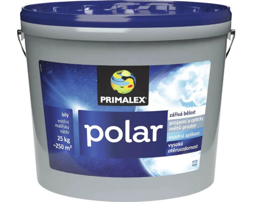 Kbelik s bilou vnitrni malirskou barvou Primalex Polar o hmotnosti 25 kilogramu