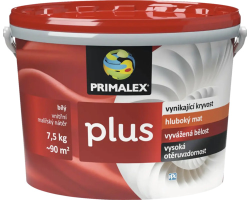 Primalex Plus vnitřní malířský nátěr, bílý, 7,5 kg vědro na přibližně 90 metrů čtverečních, logo PPG