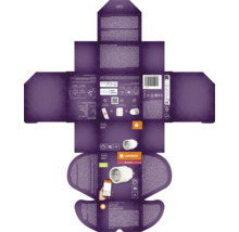 Rozložený obal chytré zásuvky Ledvance Smart Plus Zigbee s technickými údaji a symboly.