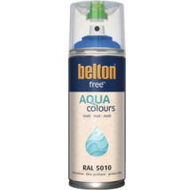 Sprejový lak Belton Free Aqua Colours matný v hořcově modré RAL 5010 pro dekorativní nátěry