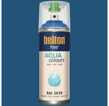 Sprejový lak Belton free Aqua colours v hořcově modré barvě RAL 5010 matný