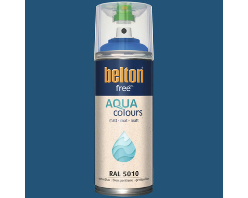Sprejový lak Belton free Aqua colours v hořcově modré barvě RAL 5010 matný