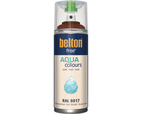 Sprejový lak Belton Free Aqua Colours v čokoládově hnědé barvě RAL 8017 s matným povrchem