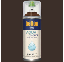 Sprejový lak Belton Free Aqua Colours v čokoládově hnědém odstínu RAL 8017 matný pro lakování různých povrchů.