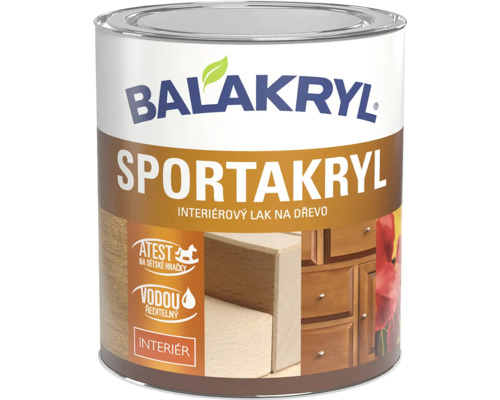 Plechovka s lakem na dřevo Balakryl Sportakryl vhodným do interiéru a na dětské hračky ředitelný vodou