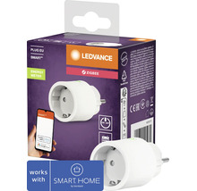 Chytrá zásuvka Ledvance Smart Plus Zigbee s měřením energie v obalu se zobrazením na smartphonu a logem Hornbach Smart Home.