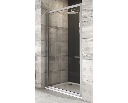 Sprchové dveře RAVAK Blix BLDP2-110 satin+Transparent 190x107-111 cm 0PVD0U00Z1 Sprchový kout s posuvnými dveřmi a sprchovou hlavicí v koupelně