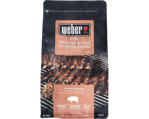 Udicí směs Weber Pork Smoking Blend pro vepřové maso, 0,7 kilogramový uzavíratelný sáček.