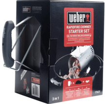 Sada Weber Rapidfire se zapalovacím komínem, dvěma kilogramy briket a třemi podpalovači v prodejním balení.