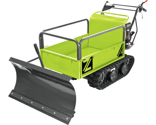 Pásový dumper se sněhovou radlicí a motorovým pohonem pro přepravu nákladu v nerovném terénu