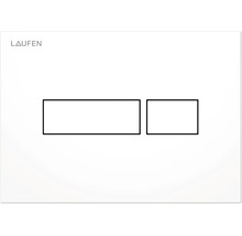 Logo Laufen a grafické znázornění ovládacího tlačítka WC