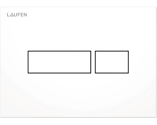 Logo Laufen a grafické znázornění ovládacího tlačítka WC
