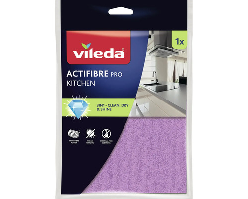 Utěrka z mikrovlákna Vileda Actifibre Pro Kitchen pro kuchyň v balení.
